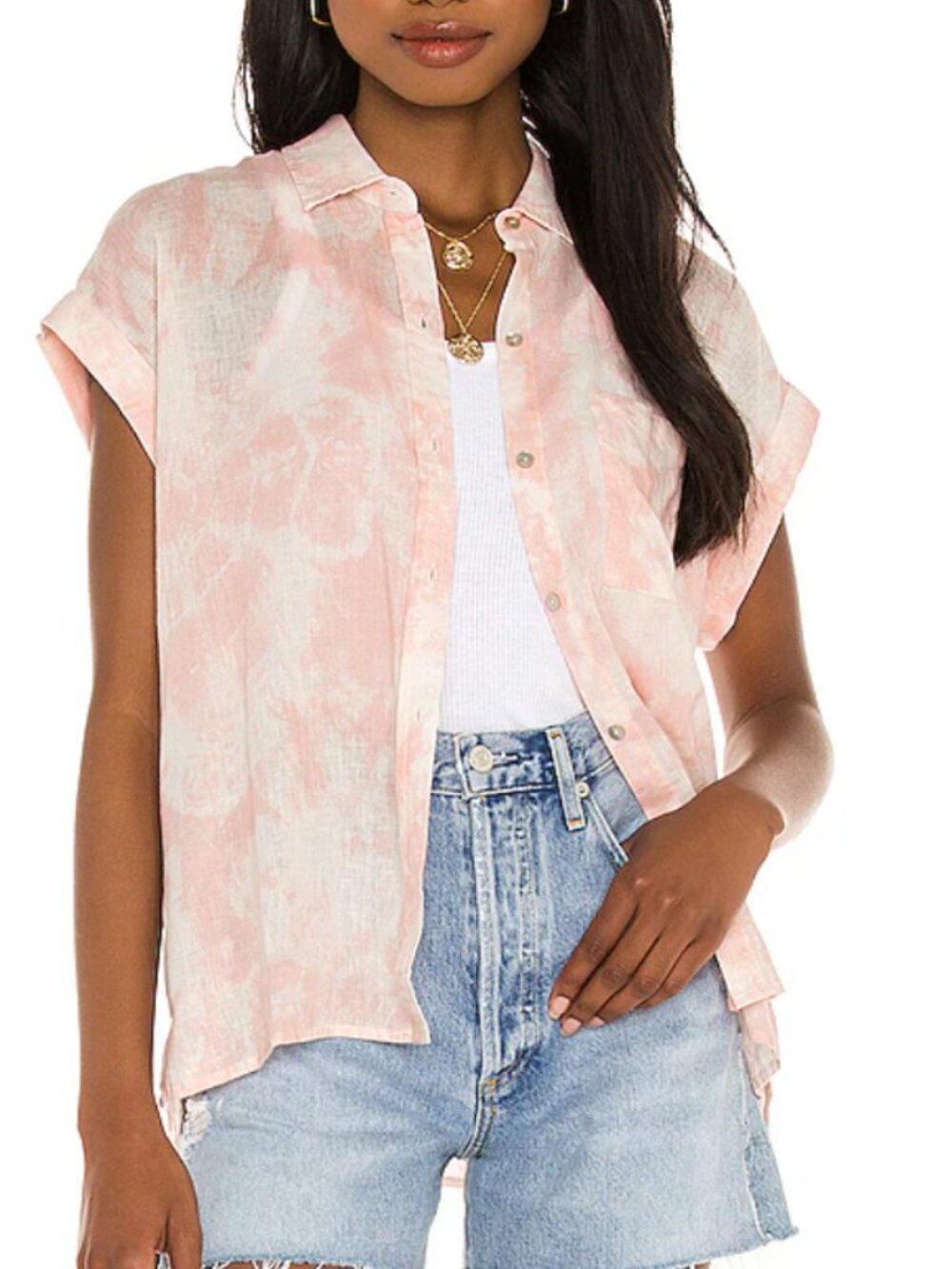 Rails Whitney Top XS Peach Pink Tie Dye Button Front Linen Blend Gauze